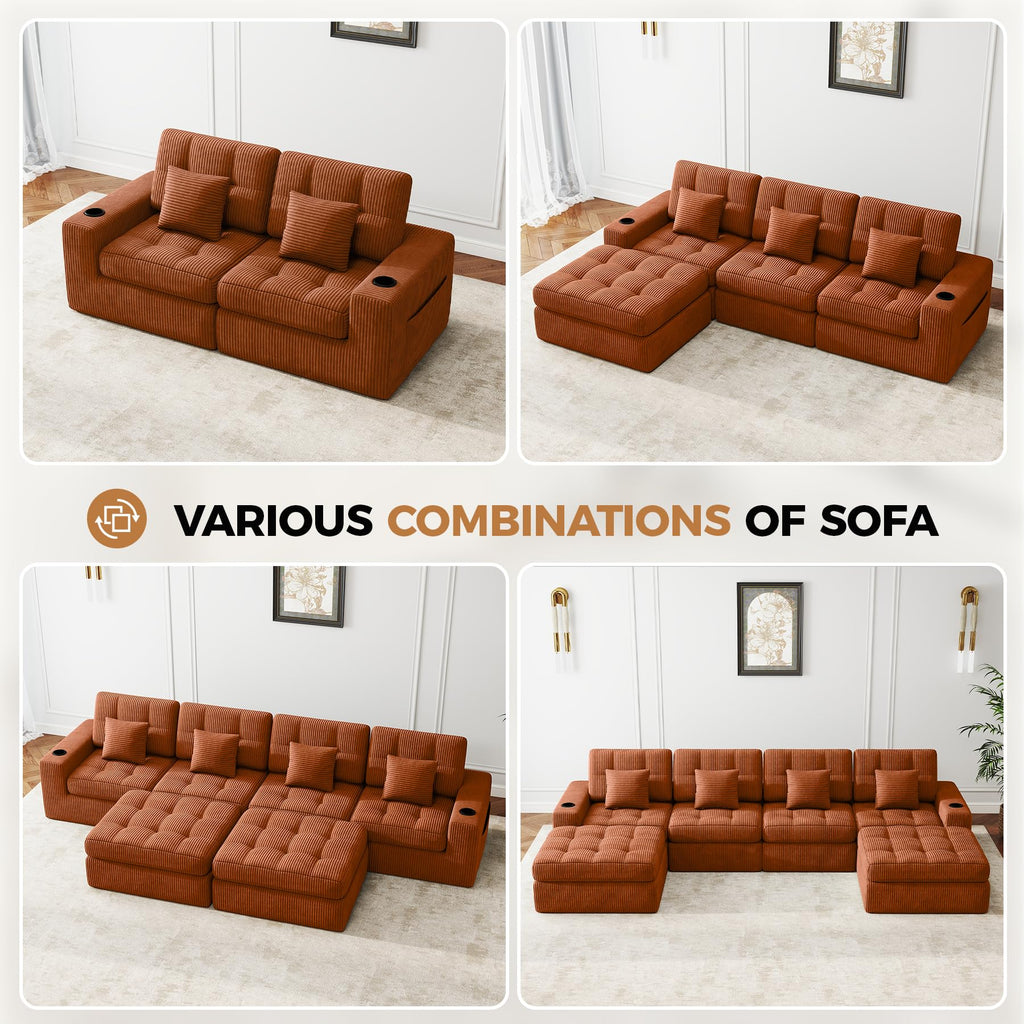 144" U Shaped Cloud Boneless Couch, Modern Modular Sectional Sofa with Layered Cushion, No Assembly Convertible