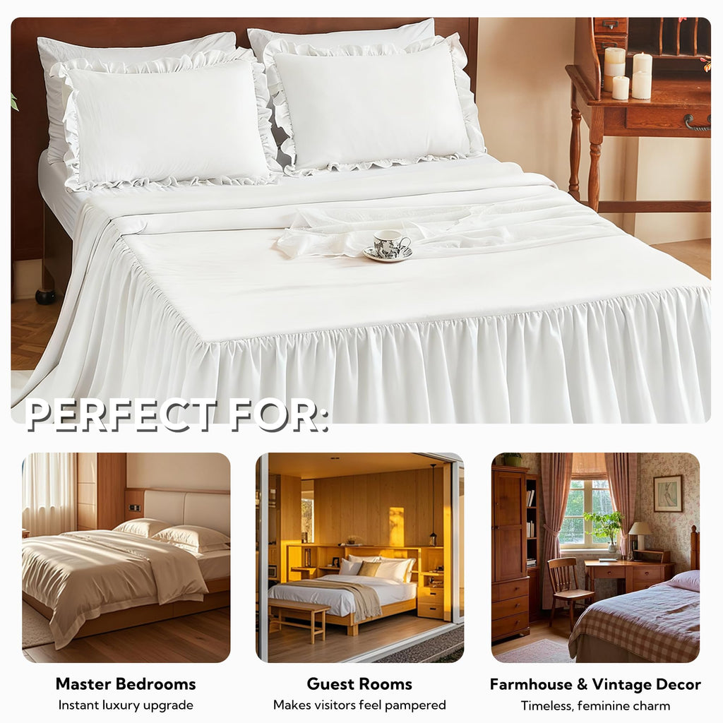 Brushed Microfiber Ruffle Skirt Bedspread Set, Shabby Chic Style