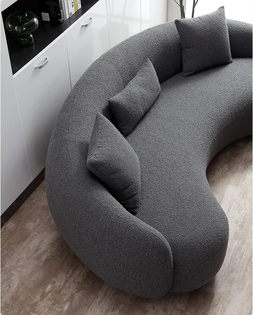 Mid Century Modern Curved Living Room Sofa, 4-Seat Boucle Fabric Couch , Grey