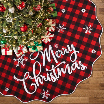 72 Inch Christmas Tree Skirt, Buffalo Plaid Tree Skirt for 7.5 ft Tree to 12ft Tree, Double Sided Burlap Tree Skirt