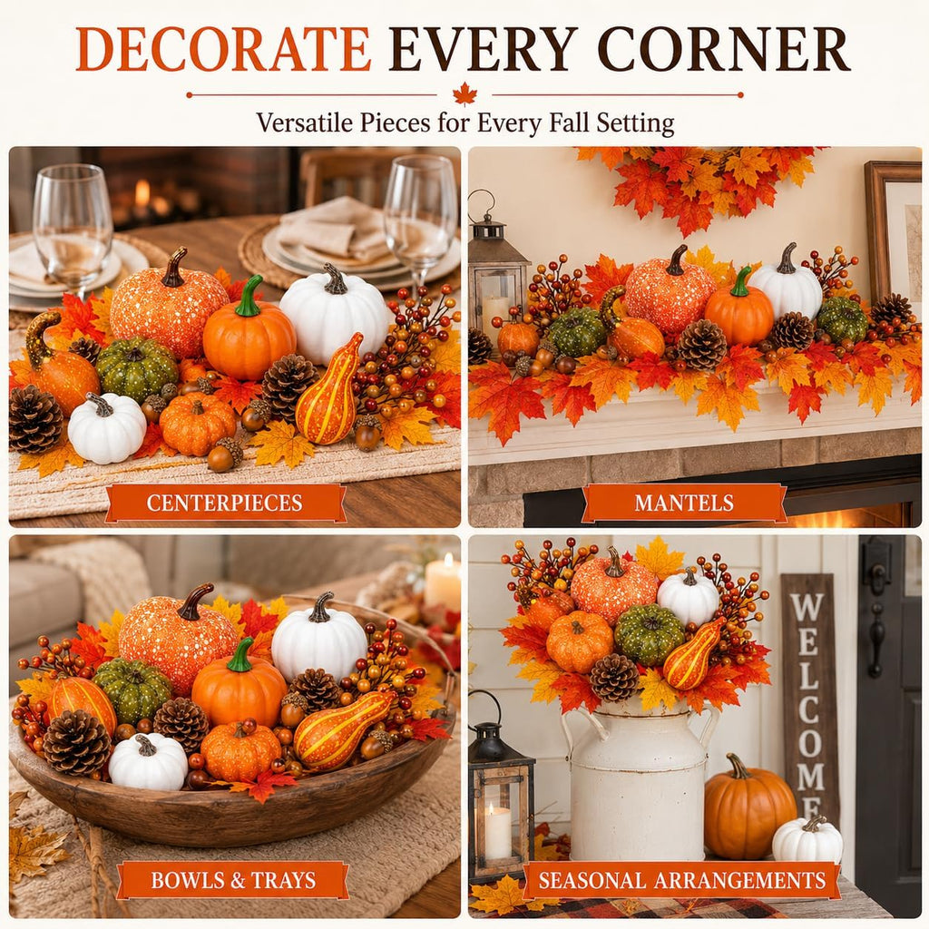 120-Piece Set with Artificial Mini Pumpkins and Gourds - Set of 120