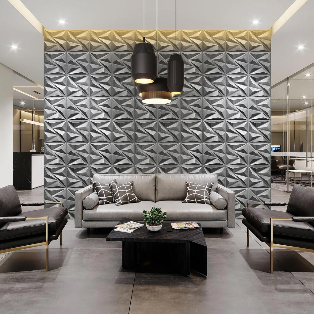 3D Wall Panels Diamond, Brushed Silver, 12''x12'', 33 Pack