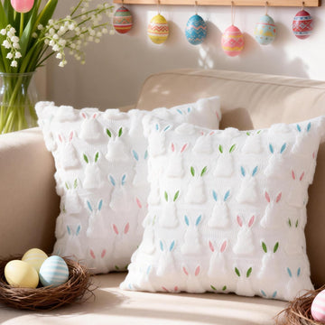 18" x 18" Pillow Covers, Easter Decorations Cute Soft Plush Bunny Throw Pillow, Spring Farmhouse Decorations - Set of 2