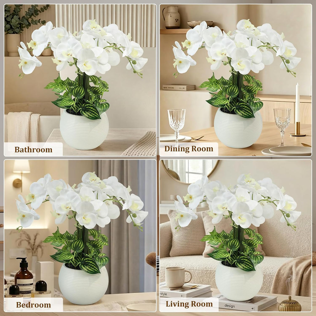 Orchids Artificial Flowers 18in with White Pot Real Touch Fake Orchid