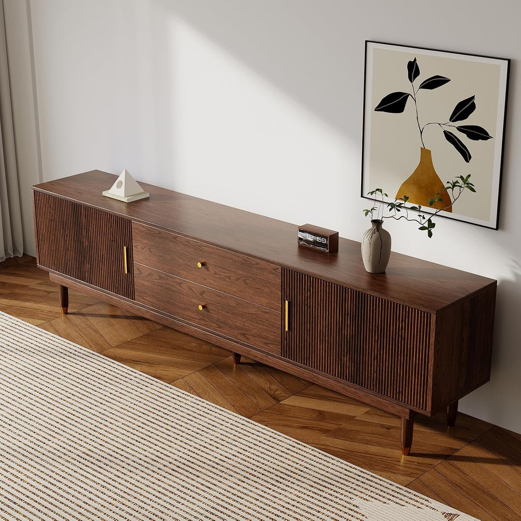 78.7" Mid Century Modern TV Stand for 90 inch TV , Walnut | TV Console with 2 Storage Cabinet & 2 Drawers