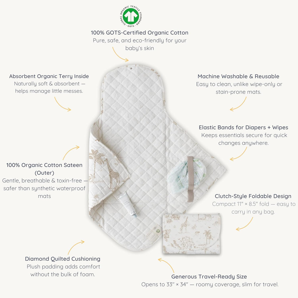 Organic Portable Changing Pad GOTS Certified Organic Cotton Fill Portable Diaper Changing Mat Diaper Clutch Changing