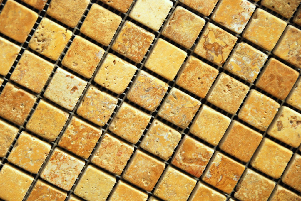 Gold/Yellow 1 X 1 Tumbled Travertine Mosaic Tile