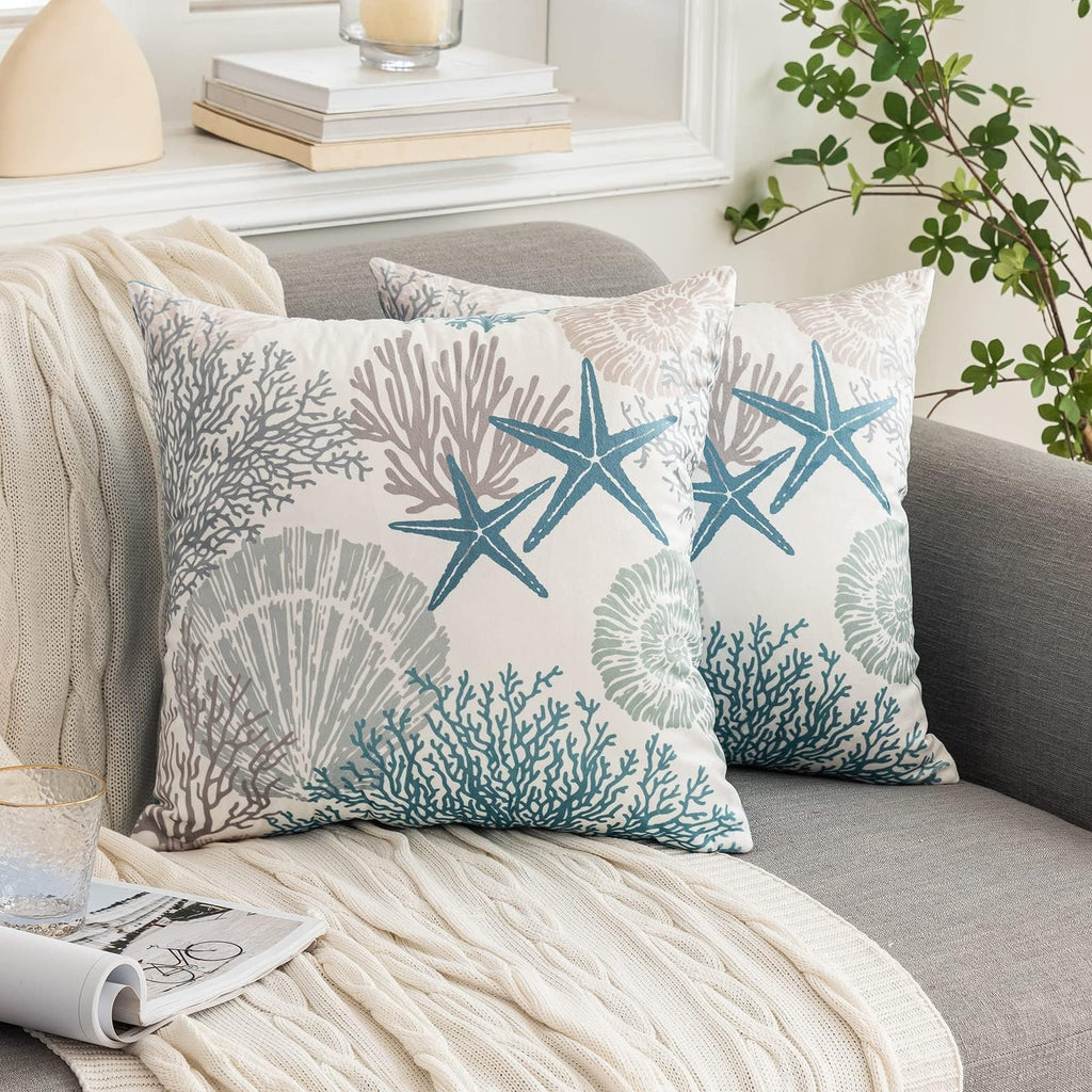 Coastal Pillow Covers Set of 2, 18x18, Blue