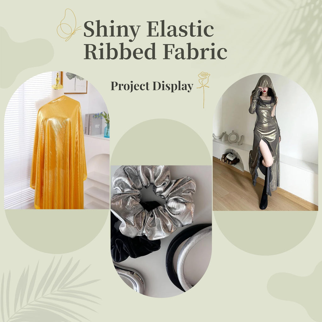 Gold Rib Knit Fabric by The Yard - 60 Inch Stretchy Metallic (3 Yards)