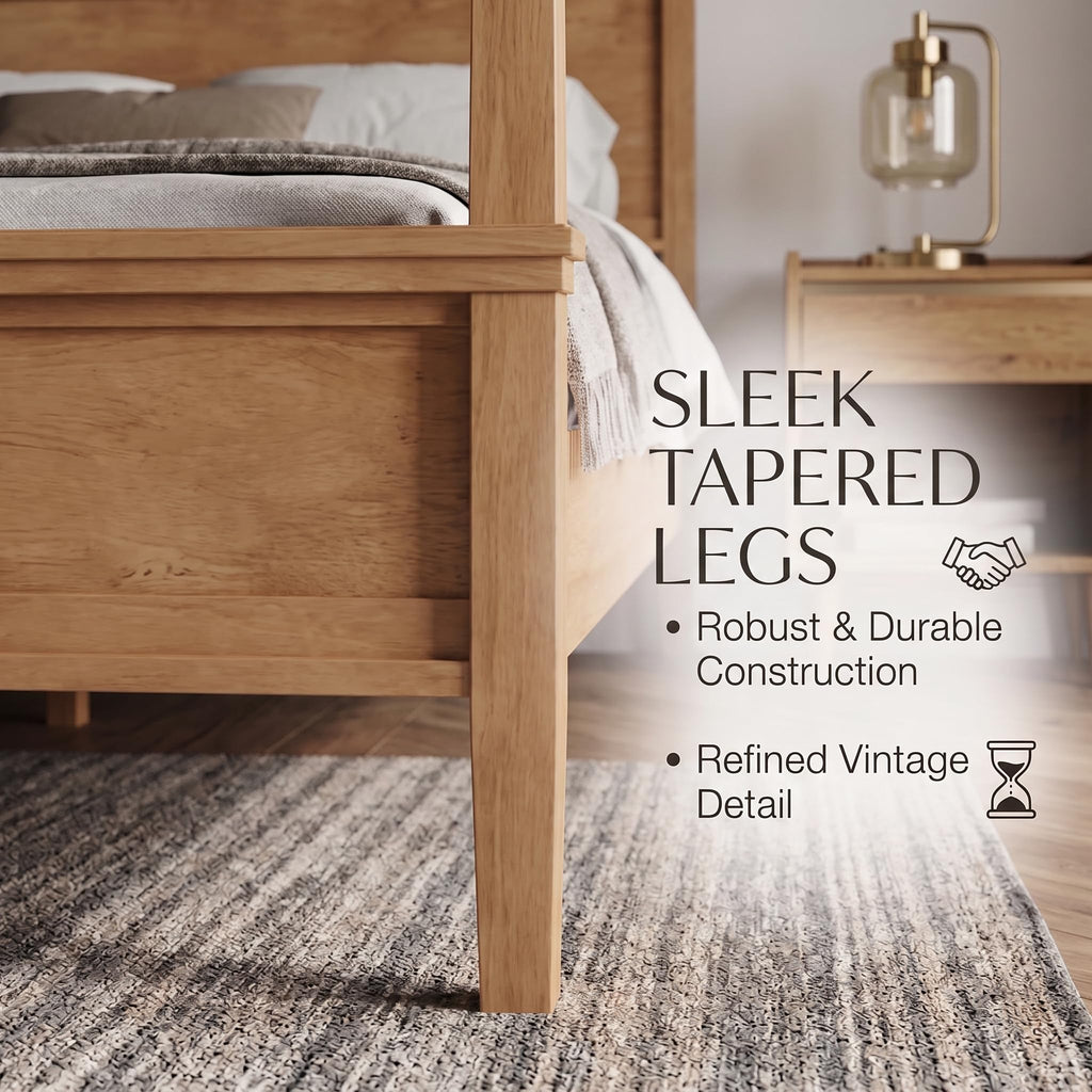 Canopy Bed Frame with Headboard, Wooden 4-Poster Bed