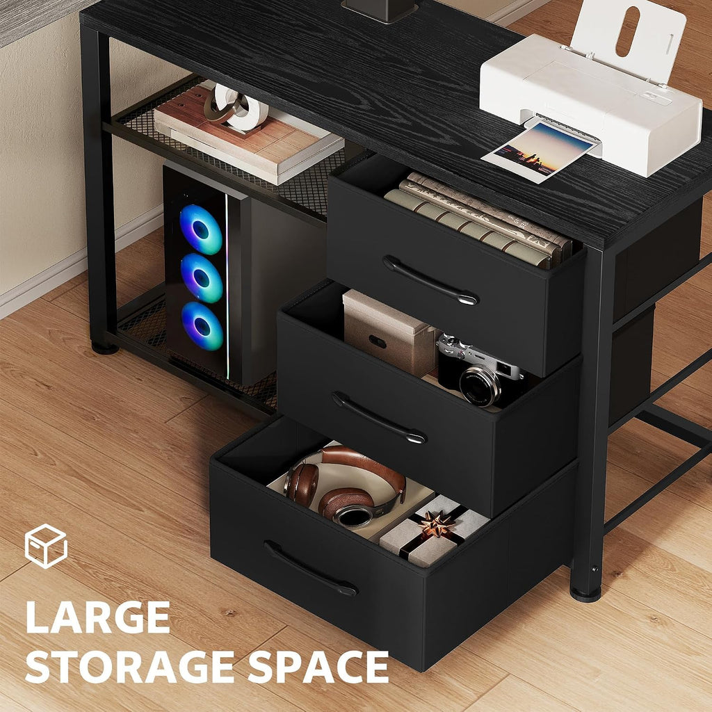 47 Inch L Shaped Desk with 3 Drawers Electric Standing Desks Black | with Storage Computer Table Adjustable Height