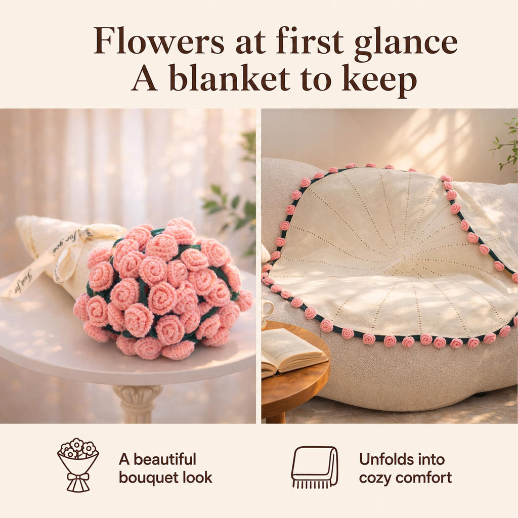 Care Package for Women, Flower Bouquet Blanket Gift Basket, Get Well Gifts for Women, Self Care Gifts, Thinking of