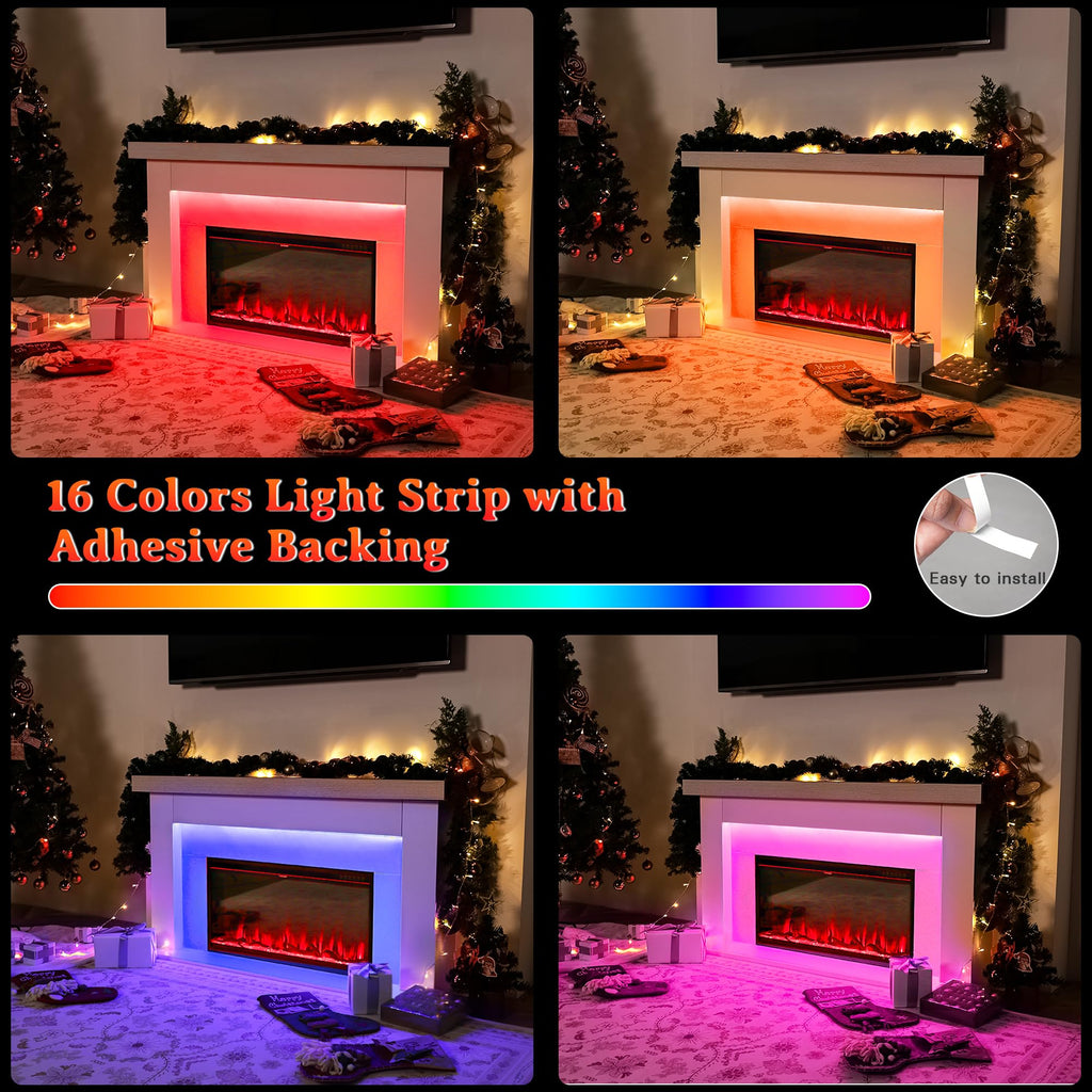 62" Freestanding Electric Fireplace Mantel, Remote & APP Dual Control, 36" Replaceable Heater Insert for Living Bedroom.