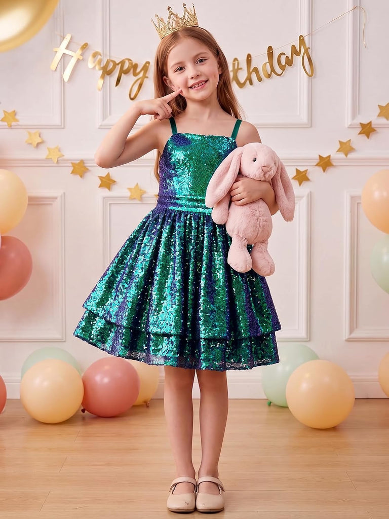 Girls Sequin Dress Sleeveless Party Birthday Formal Dress