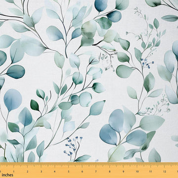 Blue Green Leaves Fabric by The Yard Watercolor Gradient Leaf Plants No Stretch Sewing Fabrics Natural Botanical