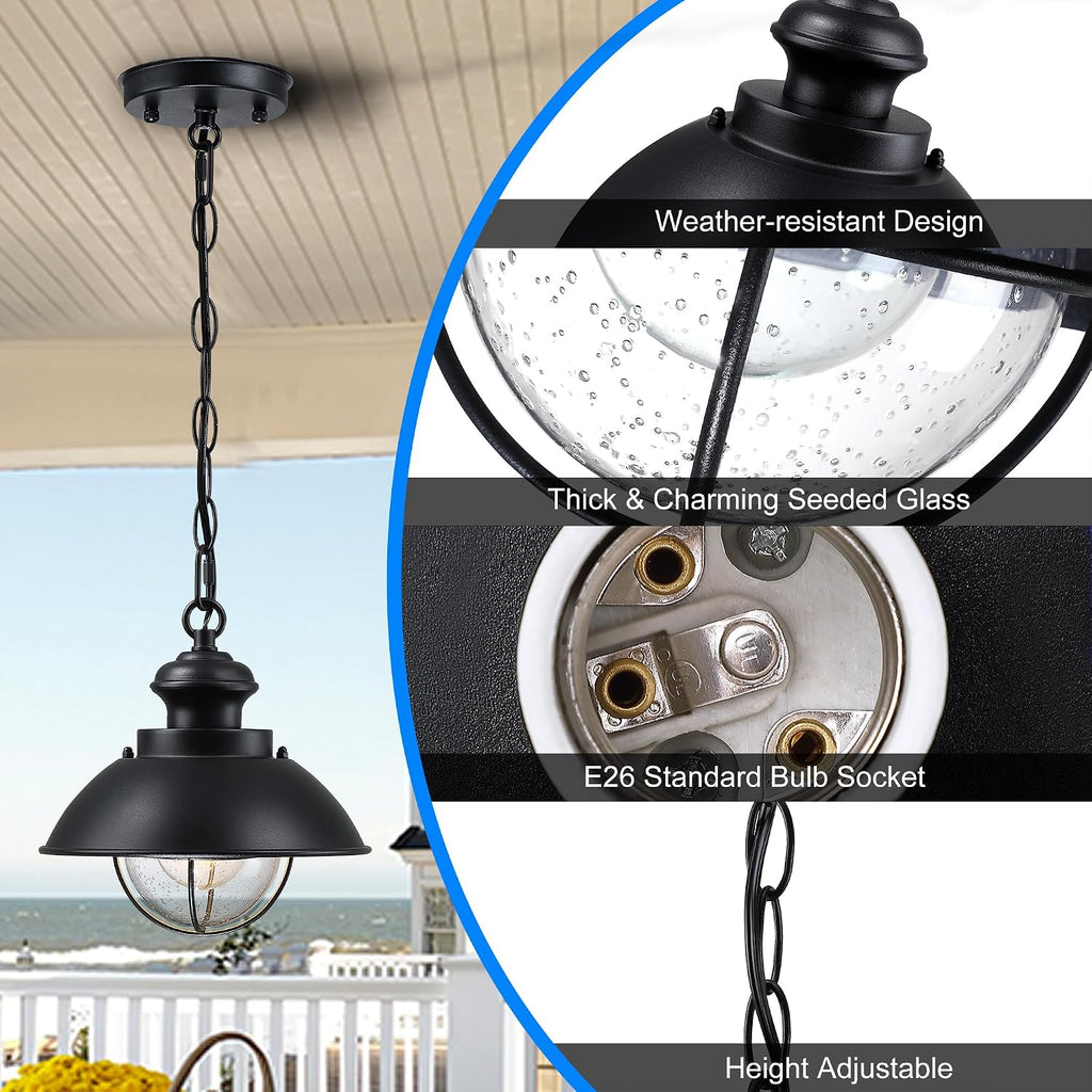 Outdoor Hanging Lights, Farmhouse Exterior Pendant Light Lantern with Adjustable Chain