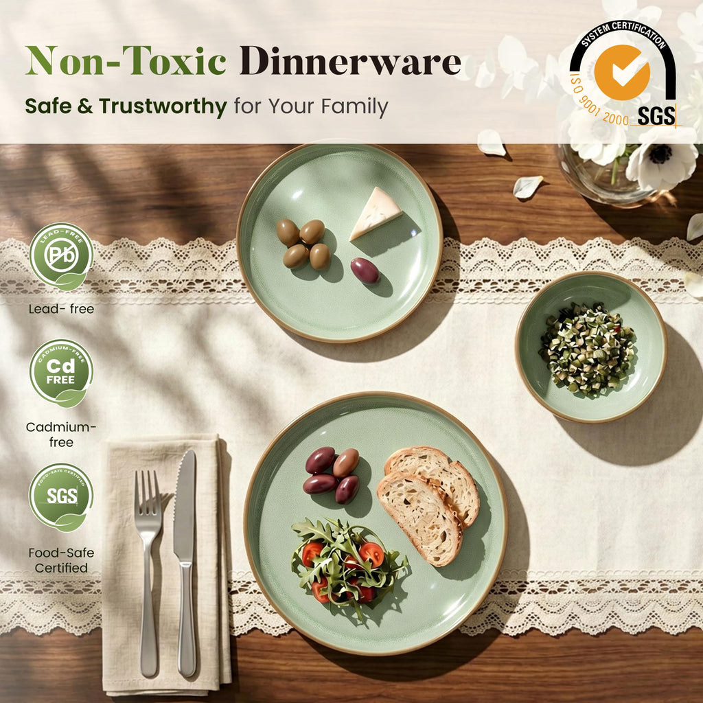 Fluted Ceramic Dinnerware Sets for 8, 32Pcs Non Toxic Stoneware Plates and Bowls, Scratch Resistant Dish, Oven &