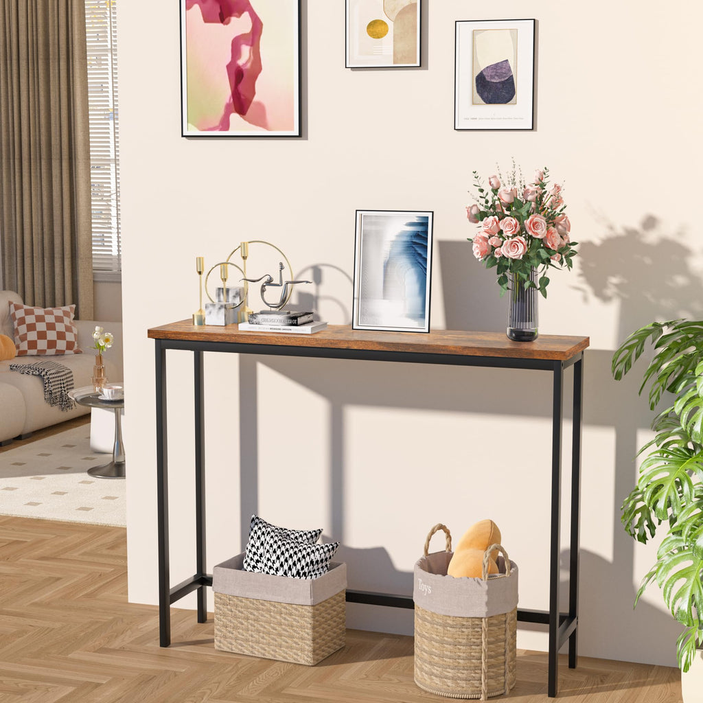 Console Table, Entryway Table, Narrow Sofa Table, 39" Hallway Table, Foyer, Rustic Brown and Black