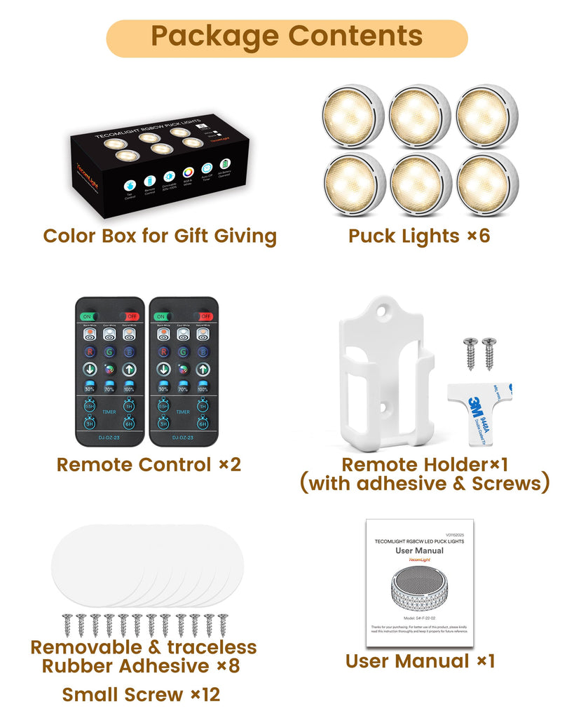 Puck Lights with Remote, 3 White Tones & 13 Colors, White-6 Pack