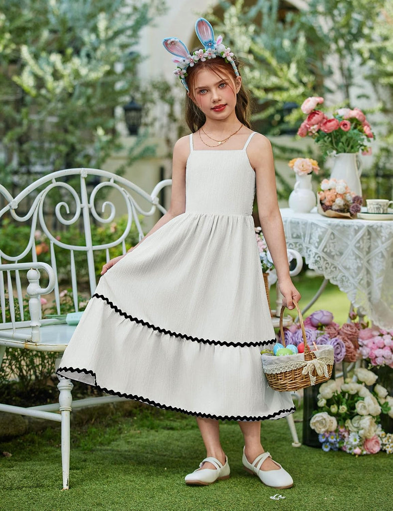 Girls Spaghetti Strap Dress Tiered Cami Maxi Sundress with Pockets