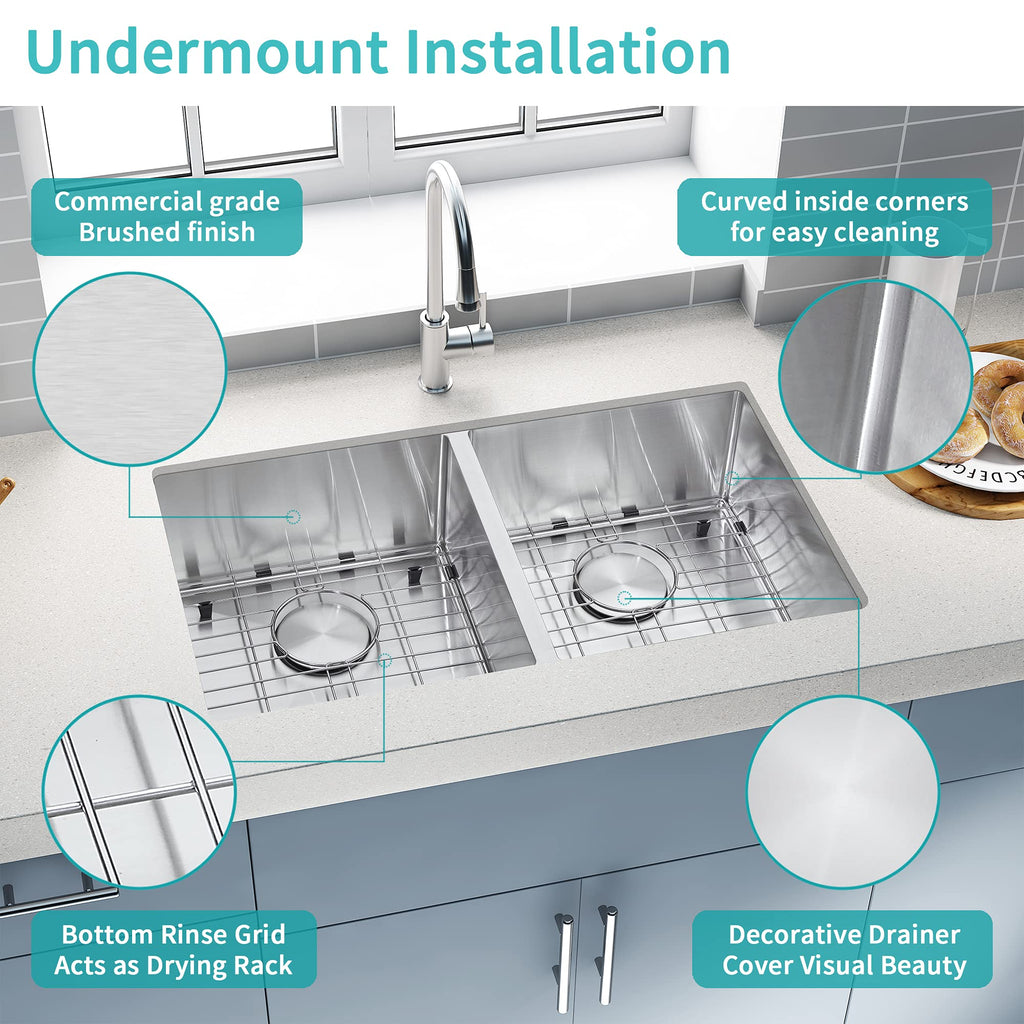 32 Inch Double Bowls Brushed Undermount Kitchen Sink