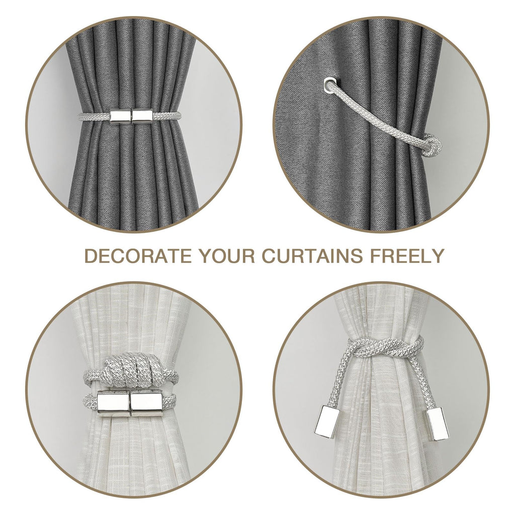 Mini Magnetic Curtain Tiebacks Modern Simple Style Drape Tie Backs Elegant Hand Weave Rope Knot Decorative - 2 Pack