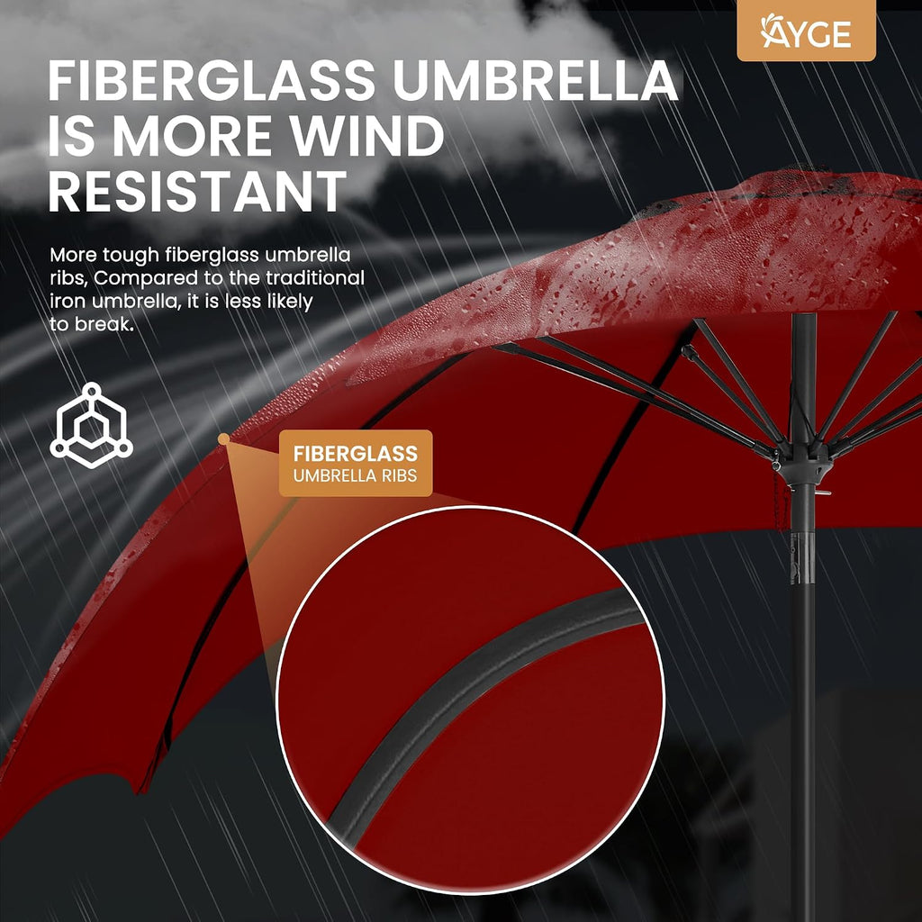 9FT Large Outdoor Patio Umbrella Market Table Umbrella-UV Resistant, Easy Push Button Tilt and Crank - Red