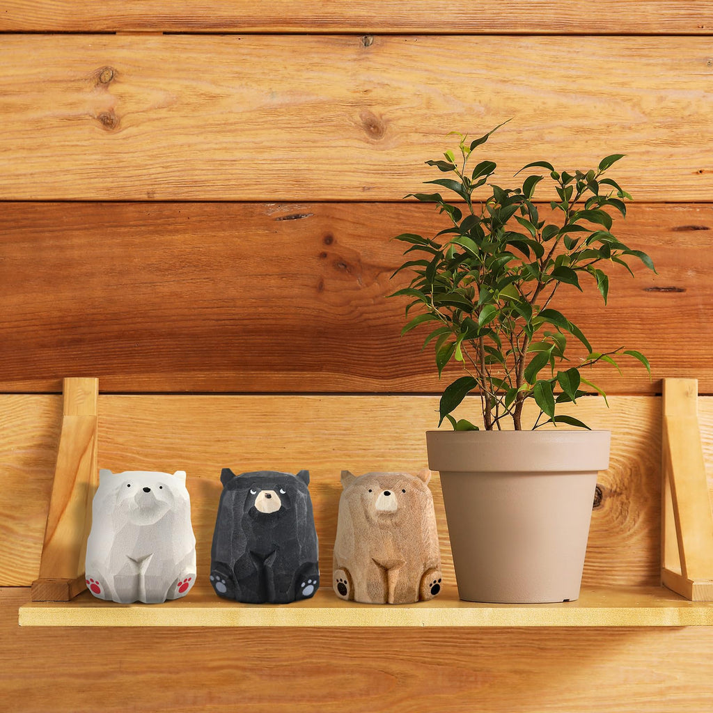 3 Pcs Mini Wooden Bears Figurines, Standing, 2 x 2.2 Inch
