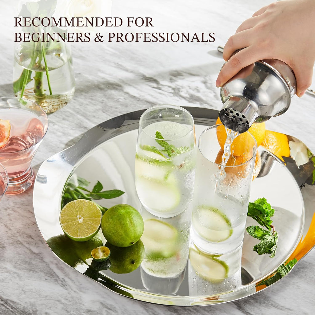 Cocktail Shaker, 24oz Drink Shaker with Bartender Strainer, Measuring Jigger, Bar Mixing Spoon, Cocktail Recipe