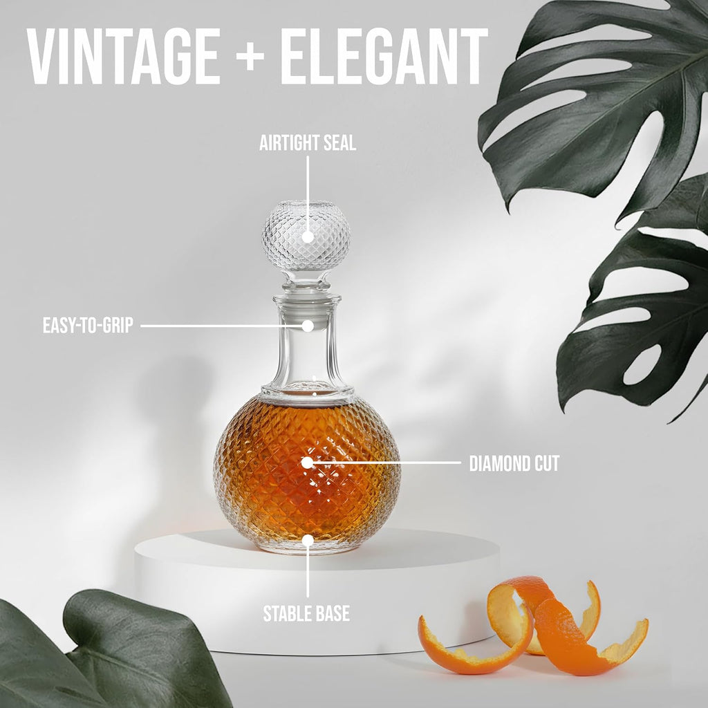 European Glass Bottle with Airtight Stopper, Liquor Decanter, 8 Ounce