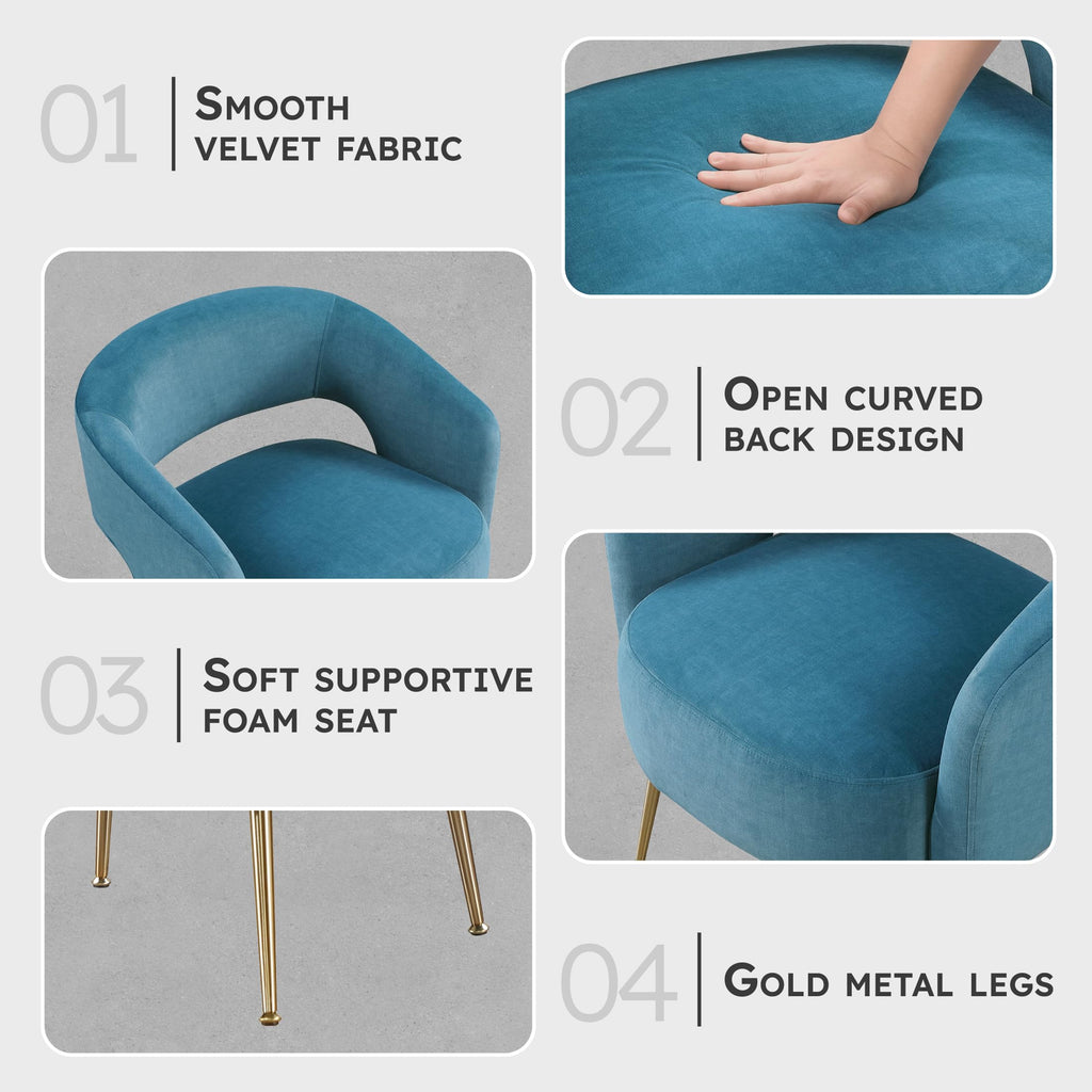 Mid-Century Modern Velvet Accent Chair with Open Back, Dark Teal