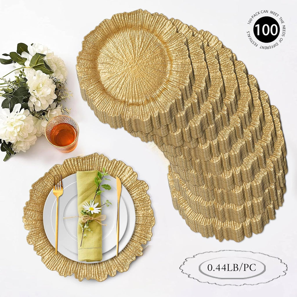 13" Gold Charger Plates, Round Reef Plate Chargers Bulk - Set of 100