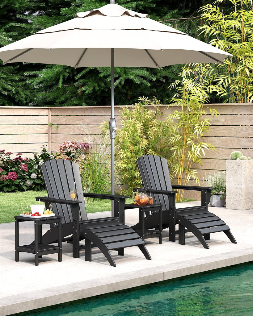 Oversized-Adirondack-Chairs Set of 2 | HDPE | All Weather | Black | 400lbs Maximum Weight Limit, Plastic Fire Pit