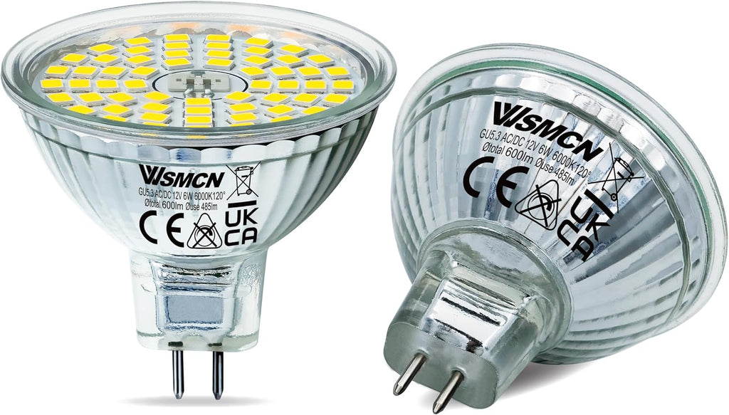MR16 GU5.3 LED Bulbs 6W Replace 60W Halogen Equivalent 6000K Cool White 485Lm, 12V Low Voltage Non-Dimmable 120°
