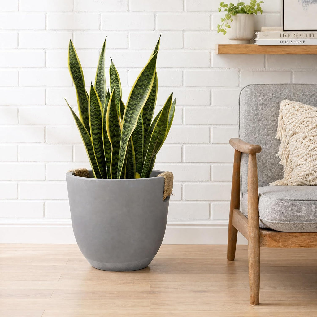 Set of 2 Planter Pots (12.79" & 9.45" ), Lightweight Concrete Look Planters for Indoor Outdoor Plants, Modern Planter