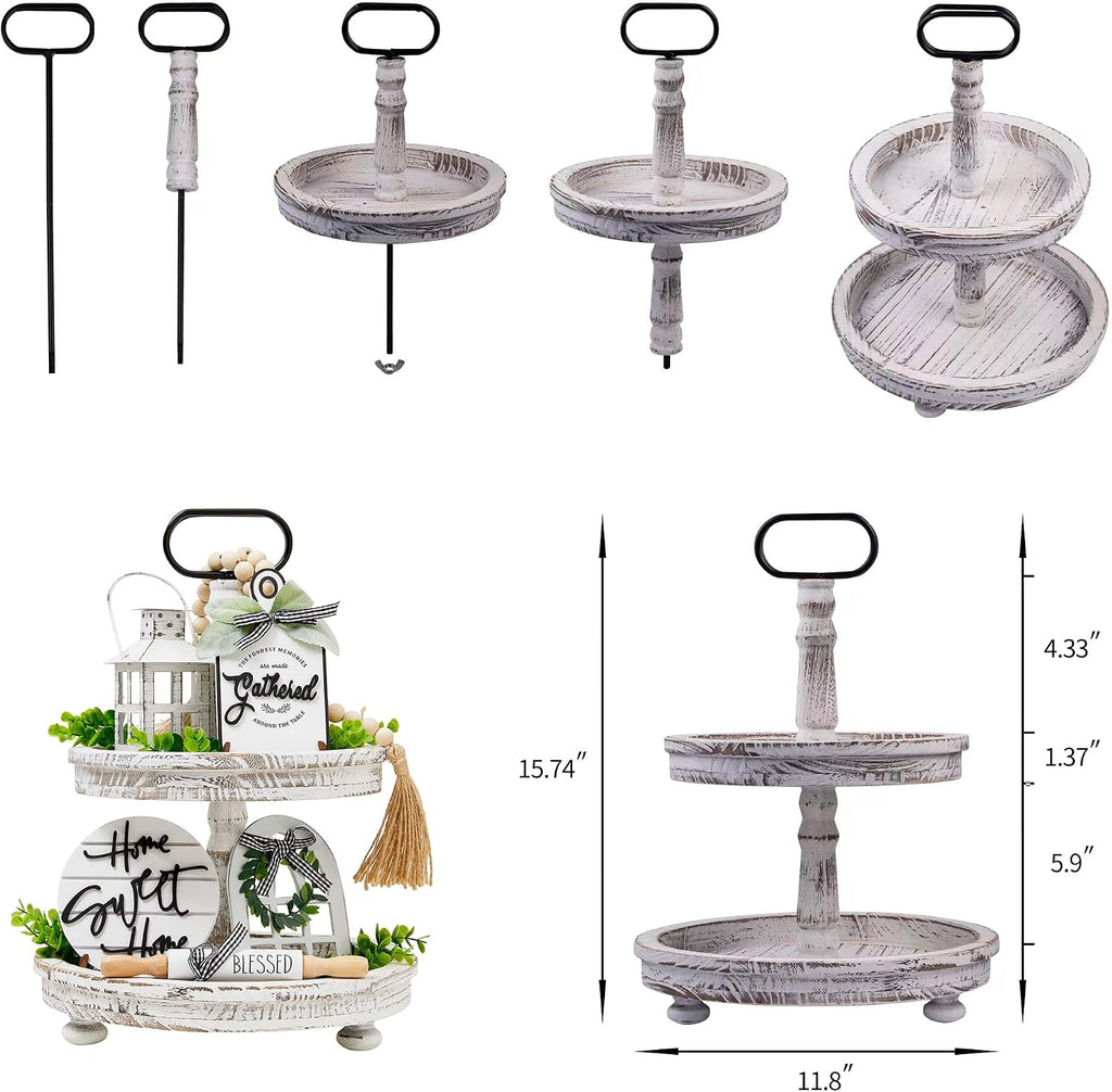 Farmhouse Tiered Tray with 1 Lantern Artificial Plant& Cutting Board Sign for Rustic Home Sweet Home - Set of 17