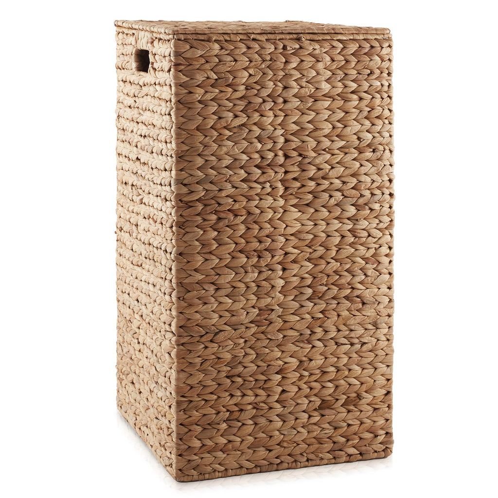 Laundry Hamper with Lid and Removable Liner Bag - Cinnamon, Woven Water Hyacinth Square Laundry Basket Sorter for