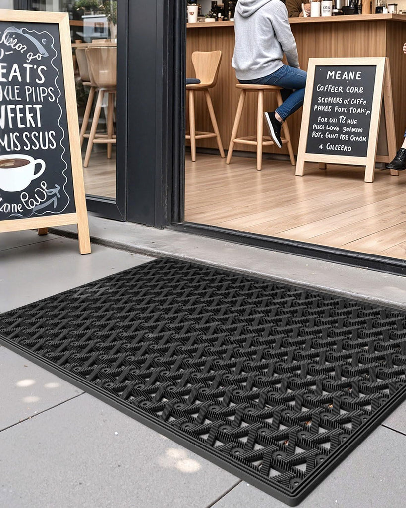 Front Door Mat Outside Entrance Rubber Floor Doormat, 32x48 Black | Welcome Heavy Duty Non Slip, Dirt Trapper