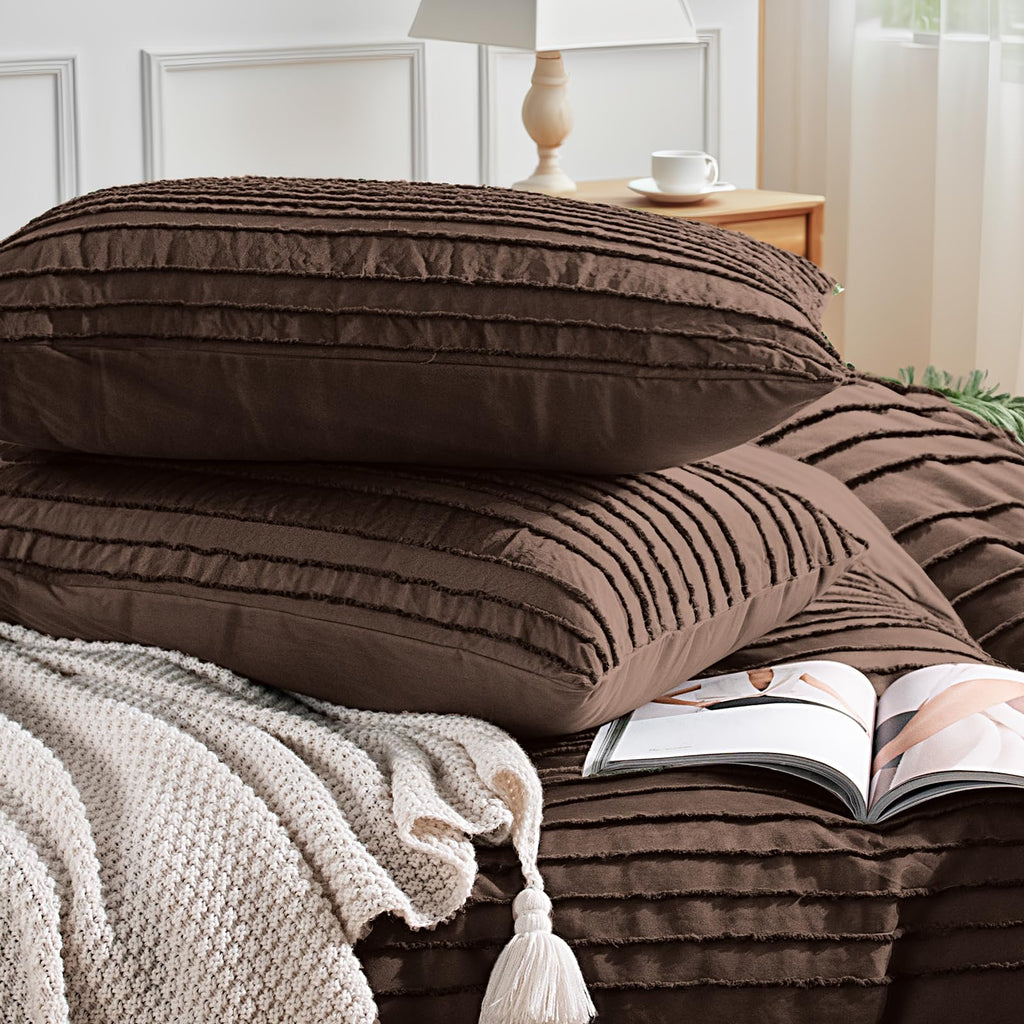 Duvet Cover Queen, 3 Pieces Boho Tufted Duvet Cover Set, Soft and Lightweight 100% Washed Microfiber Comforter Cover