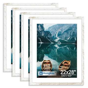 22x28 Frame Set of 4, 22 x 28 Distressed White Wood(Mat 18x24)