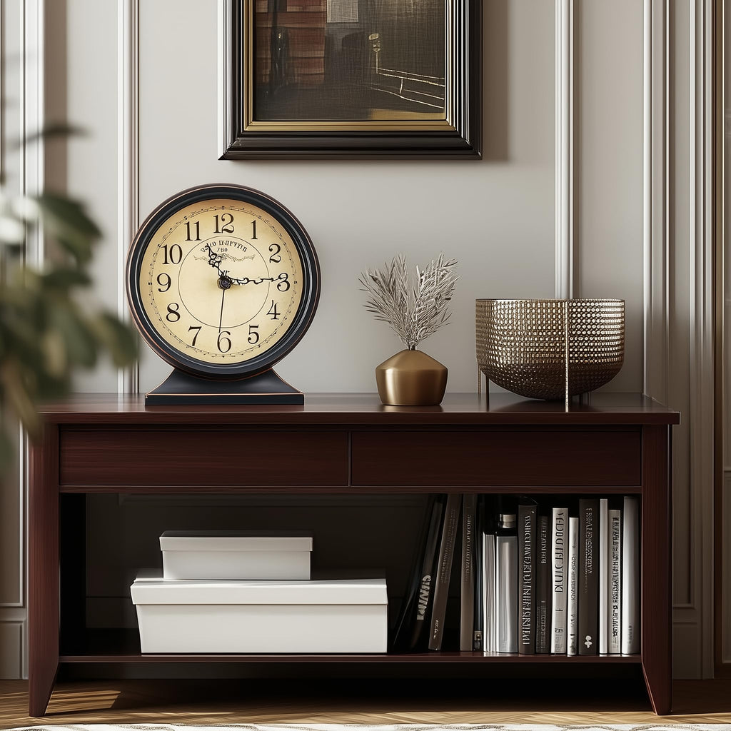 7" Vintage Full Metal Mantel Clock, Silent Desk & Table Clock