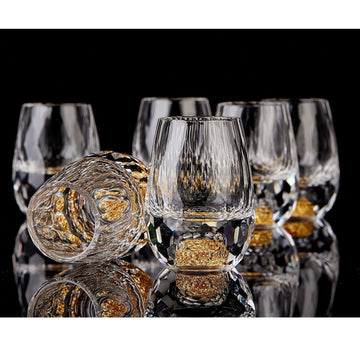 Diamond Shot Glasses (1.5oz), Crystal Shot Glass Set Decorated with 24K Gold Leaf Flakes, Luxury & Cute Shot Cups