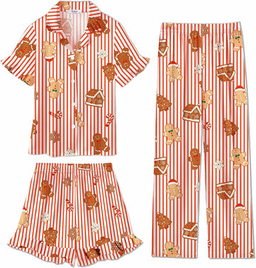 Girls Pajamas Sets 3 Piece Satin Pjs Short Sleeve Silky Sleepwear