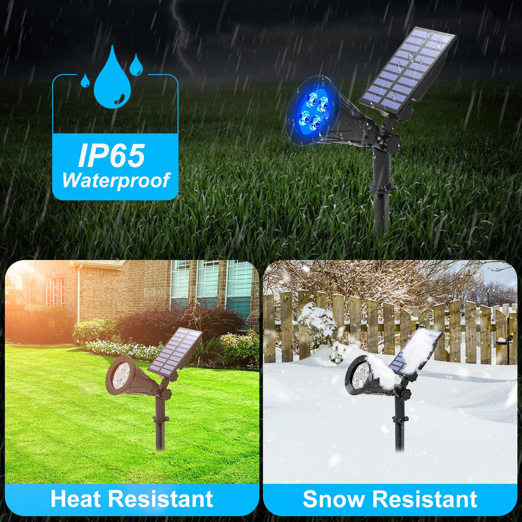 Blue Solar Spotlights, Solar Lights Outdoor Waterproof, Auto ON/Off Adjustable Solar Garden Pond Lights for Tree