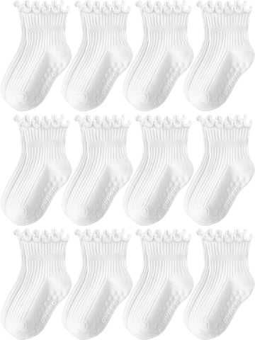 Toddler Girls Socks 12 Pack Grip Kids Cotton Socks for Toddlers 6M