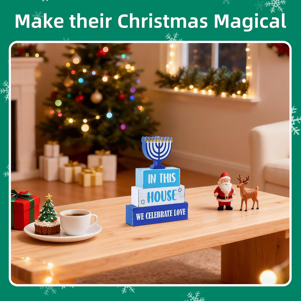 Hanukkah Wooden Tiered Tray Decor, Hanukkah Decorations Gifts, Jewish New Year Table Centerpiece for Xmas Party - Set of 4