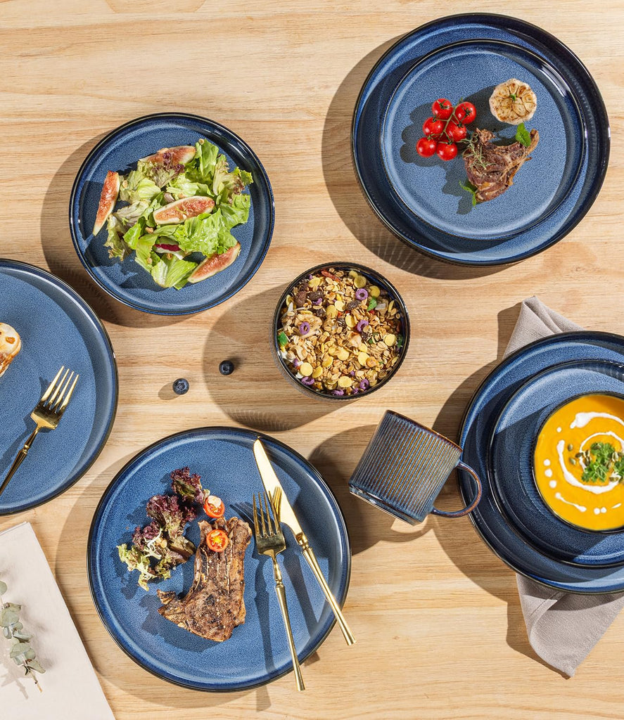 Ceramic Dinnerware Set for 8, 24-Piece Plates and Bowls Set
