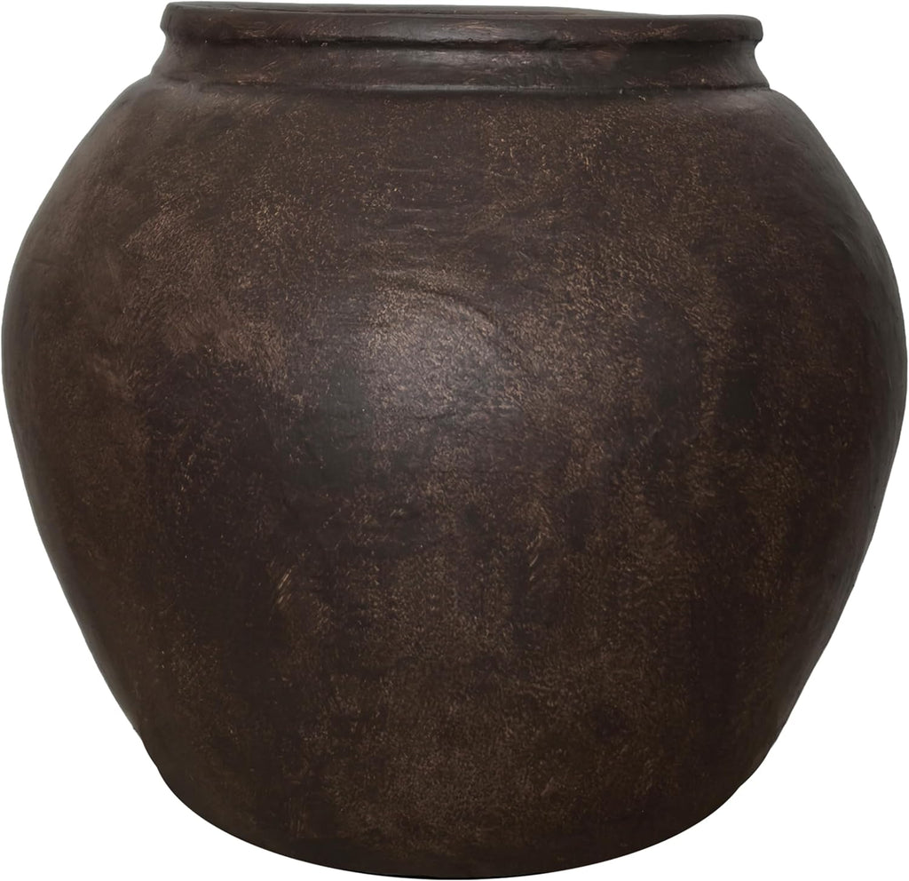 14" H x 17" Dia Fiberstone Planter Pot with Drainage Hole, Large Vintage Style Indoor Outdoor Flower Pot, Lightweight