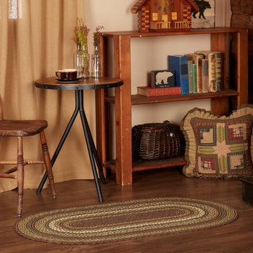 Tea Cabin Rustic Jute Striped Accent Rug Oval w/Pad Floor Decor 27"x48"