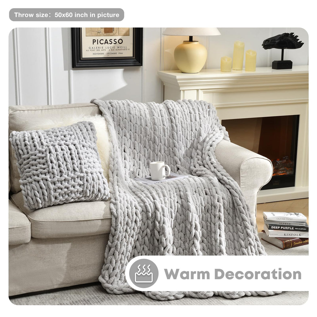 Soft Chunky Knit Blanket, 40X50 Inch Handmade Thick Chenille Yarn Throw Without Shedding & Raveling, Aesthetic & Cozy